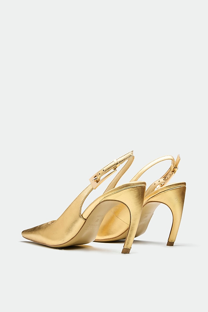 Gold Genuine Leather Pointed Stiletto Heels by Oroh at Pernia's Pop Up Shop