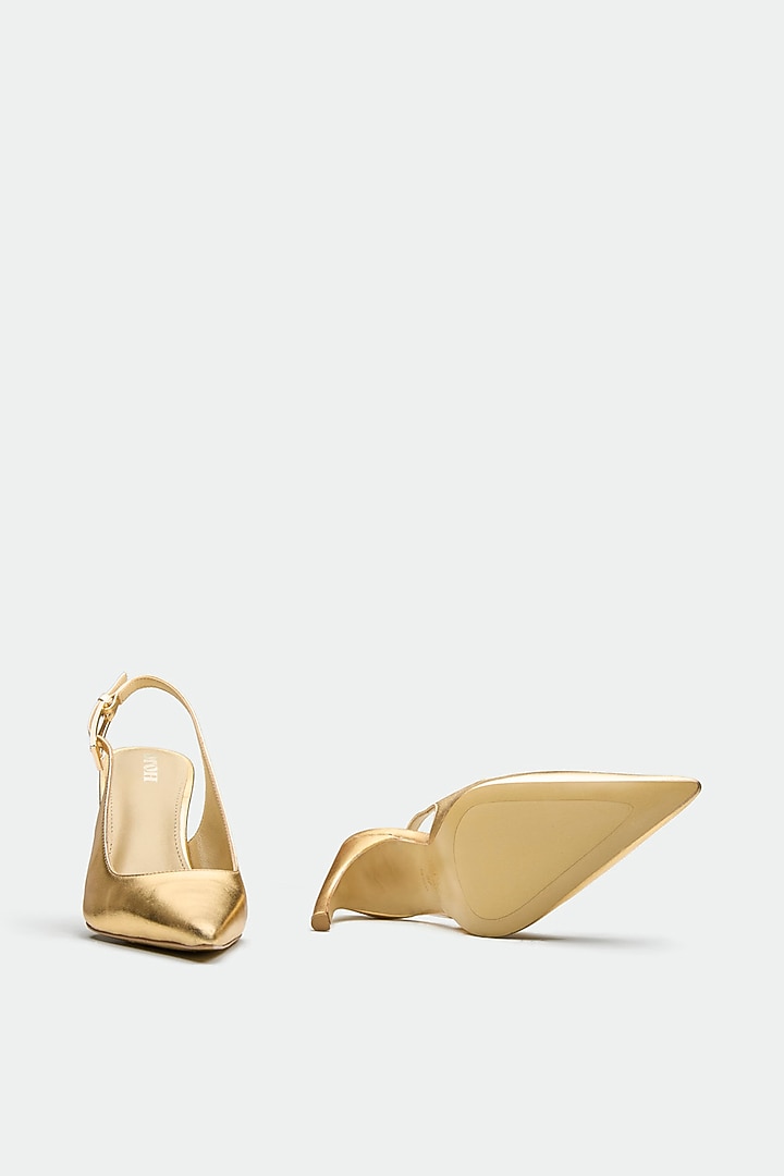 Gold Genuine Leather Pointed Stiletto Heels by Oroh at Pernia's Pop Up Shop