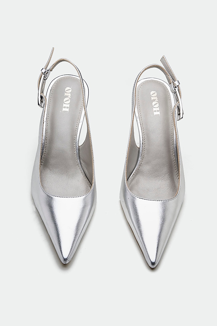 Silver Genuine Leather Pointed Stiletto Heels by Oroh at Pernia's Pop Up Shop