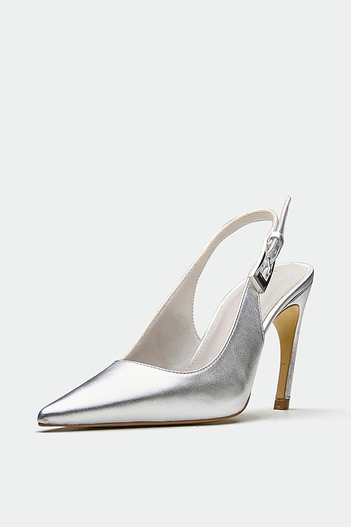 Silver Genuine Leather Pointed Stiletto Heels by Oroh at Pernia's Pop Up Shop