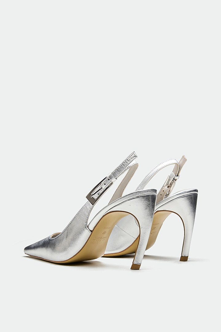 Silver Genuine Leather Pointed Stiletto Heels by Oroh at Pernia's Pop Up Shop