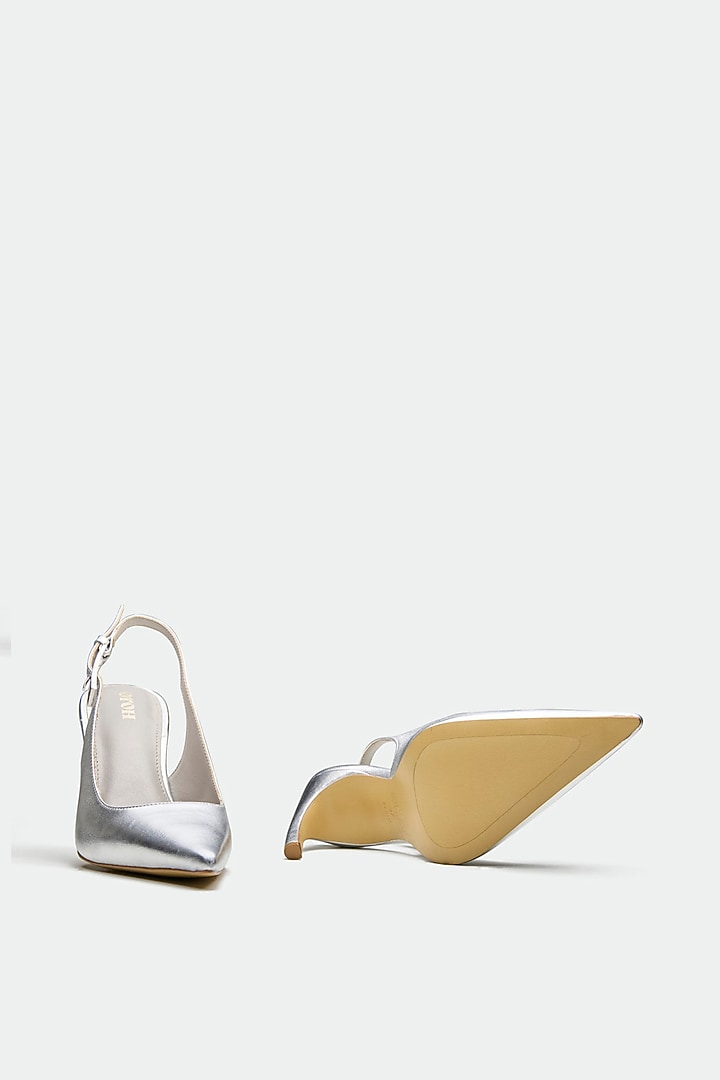 Silver Genuine Leather Pointed Stiletto Heels by Oroh at Pernia's Pop Up Shop