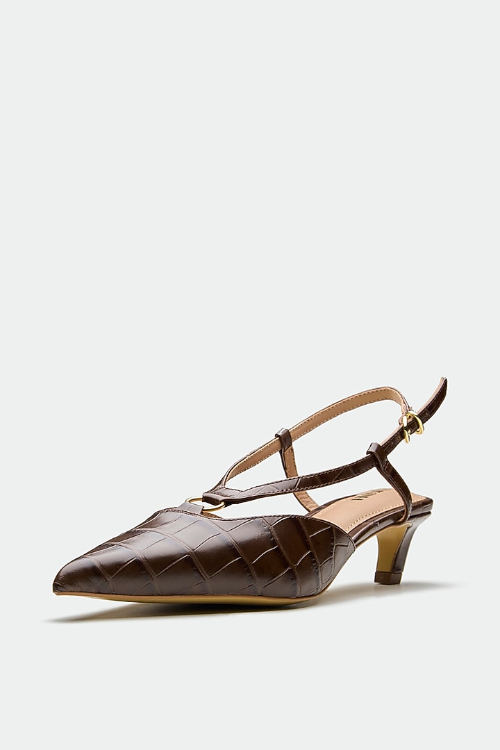 Brown Genuine Leather Slingback Heels by Oroh at Pernia's Pop Up Shop