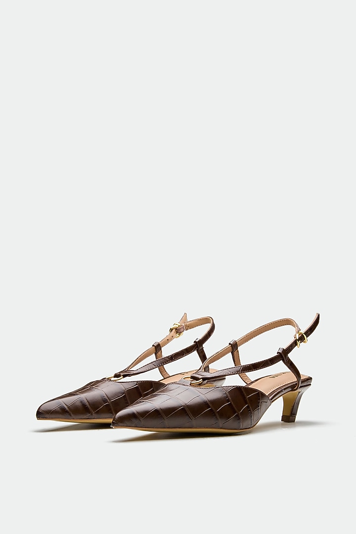 Brown Genuine Leather Slingback Heels by Oroh at Pernia's Pop Up Shop