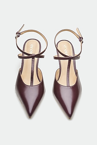 Maroon Genuine Leather Slingback Heels by Oroh