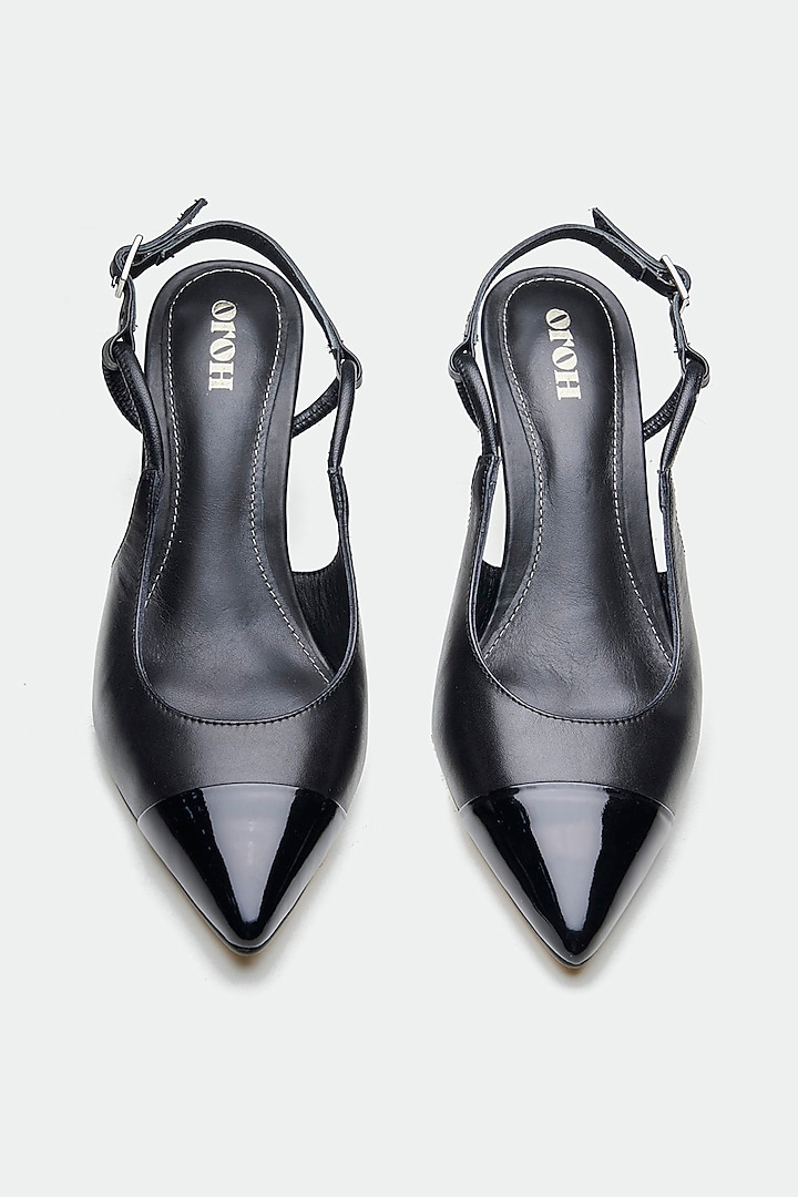 Black Genuine Leather Slingback Heels by Oroh at Pernia's Pop Up Shop