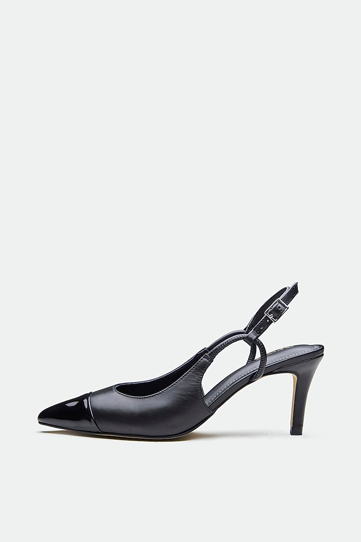 Black Genuine Leather Slingback Heels by Oroh at Pernia's Pop Up Shop
