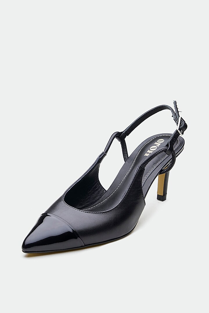 Black Genuine Leather Slingback Heels by Oroh at Pernia's Pop Up Shop