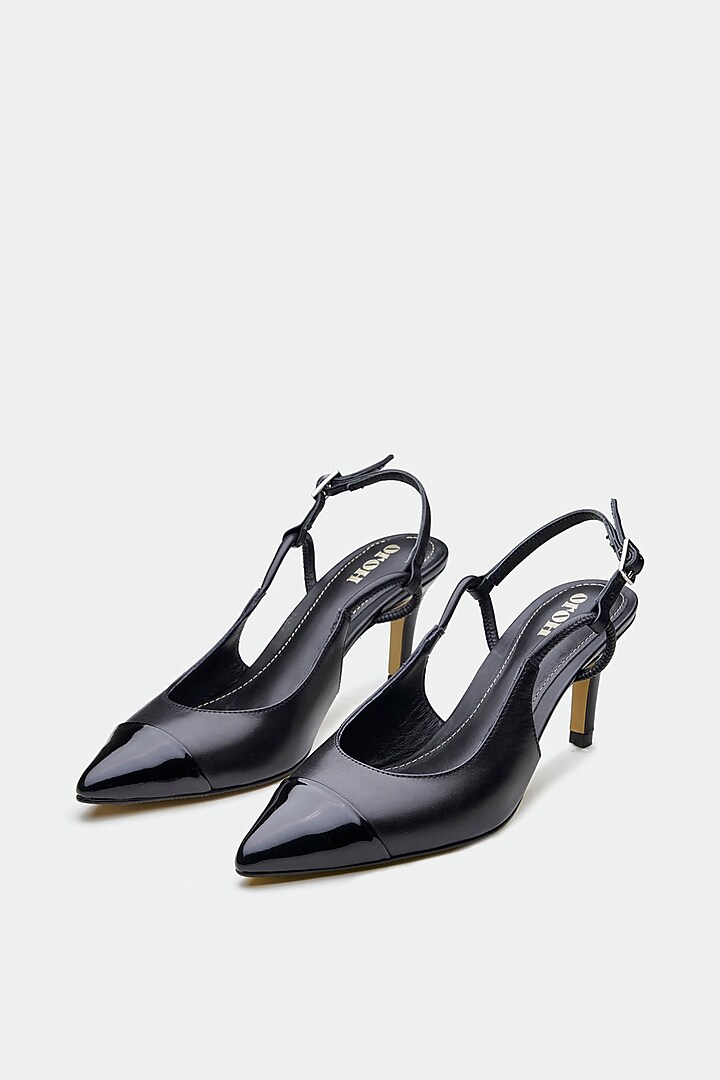 Black Genuine Leather Slingback Heels by Oroh at Pernia's Pop Up Shop