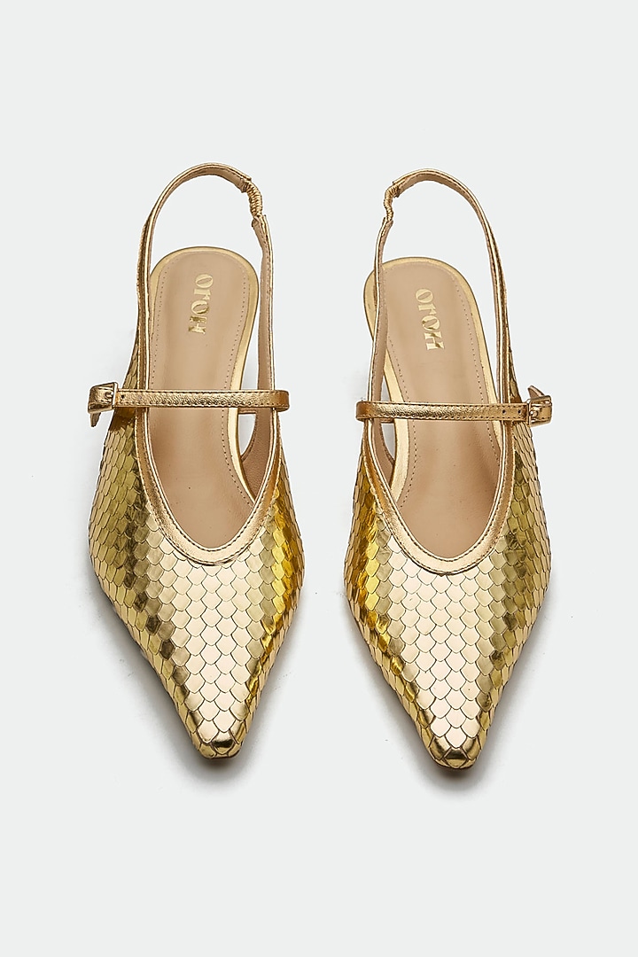 Gold Genuine Leather Slingback Heels by Oroh at Pernia's Pop Up Shop