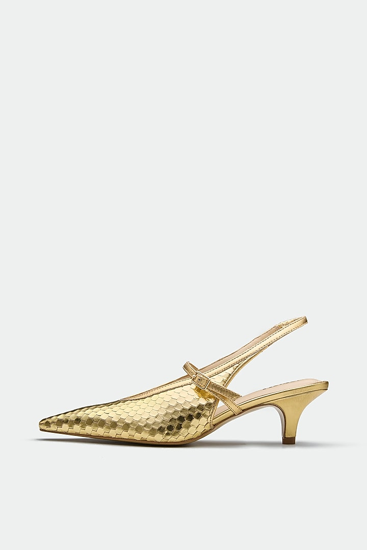 Gold Genuine Leather Slingback Heels by Oroh at Pernia's Pop Up Shop