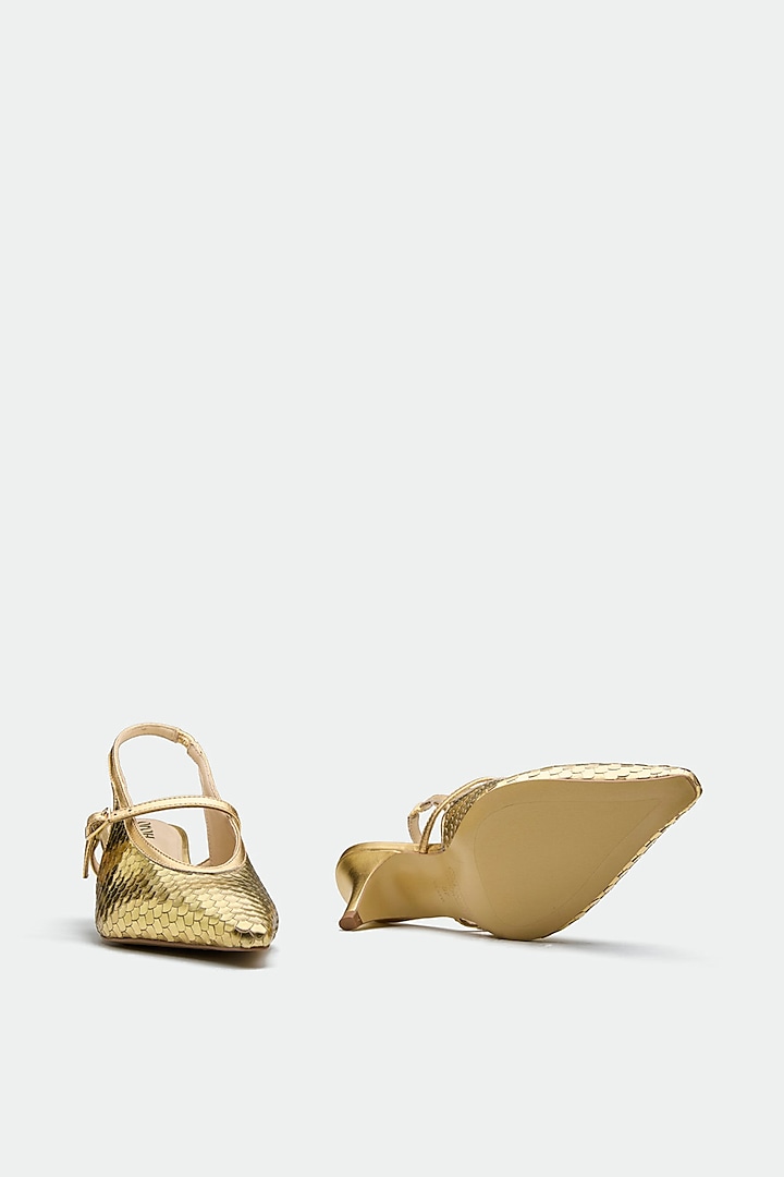 Gold Genuine Leather Slingback Heels by Oroh at Pernia's Pop Up Shop
