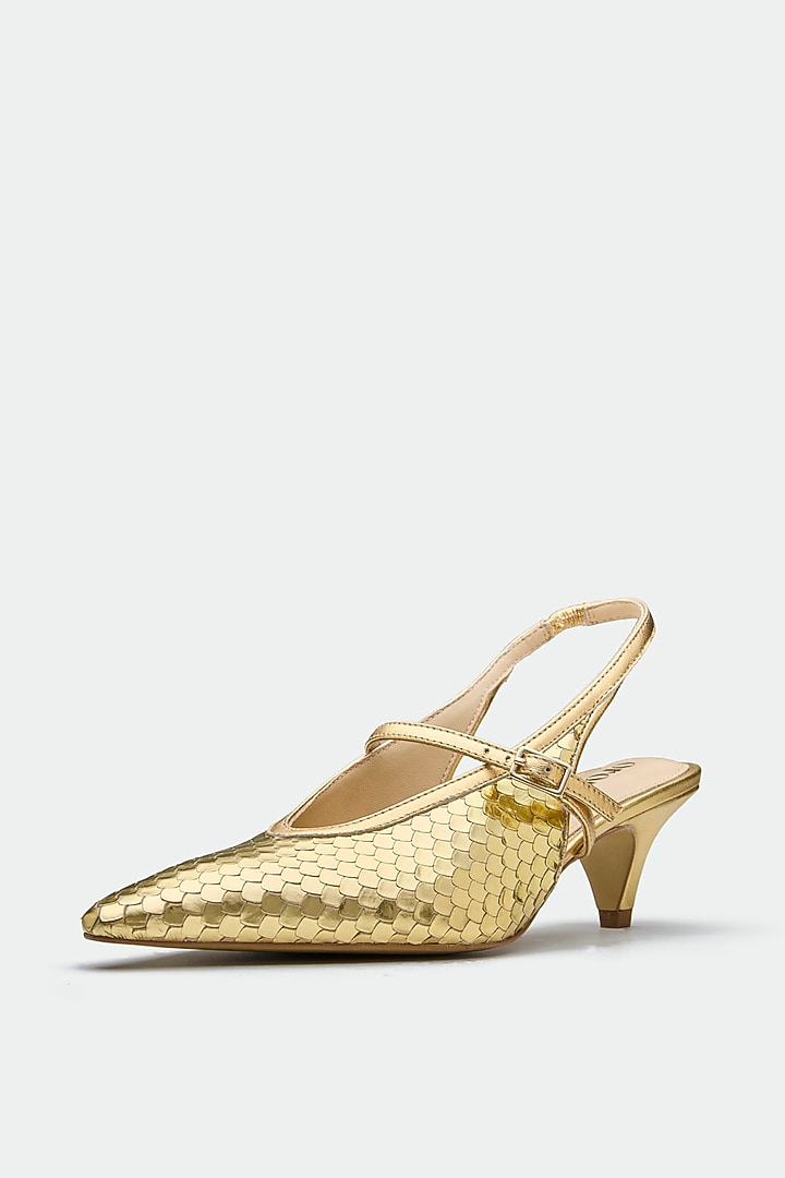 Gold Genuine Leather Slingback Heels by Oroh at Pernia's Pop Up Shop