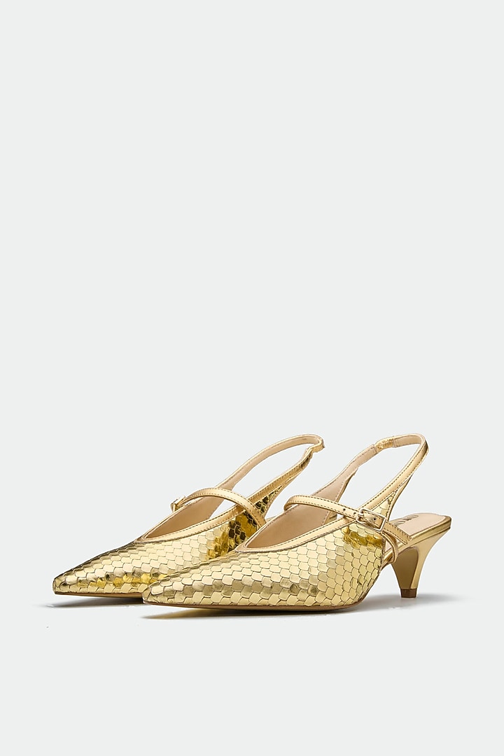Gold Genuine Leather Slingback Heels by Oroh at Pernia's Pop Up Shop