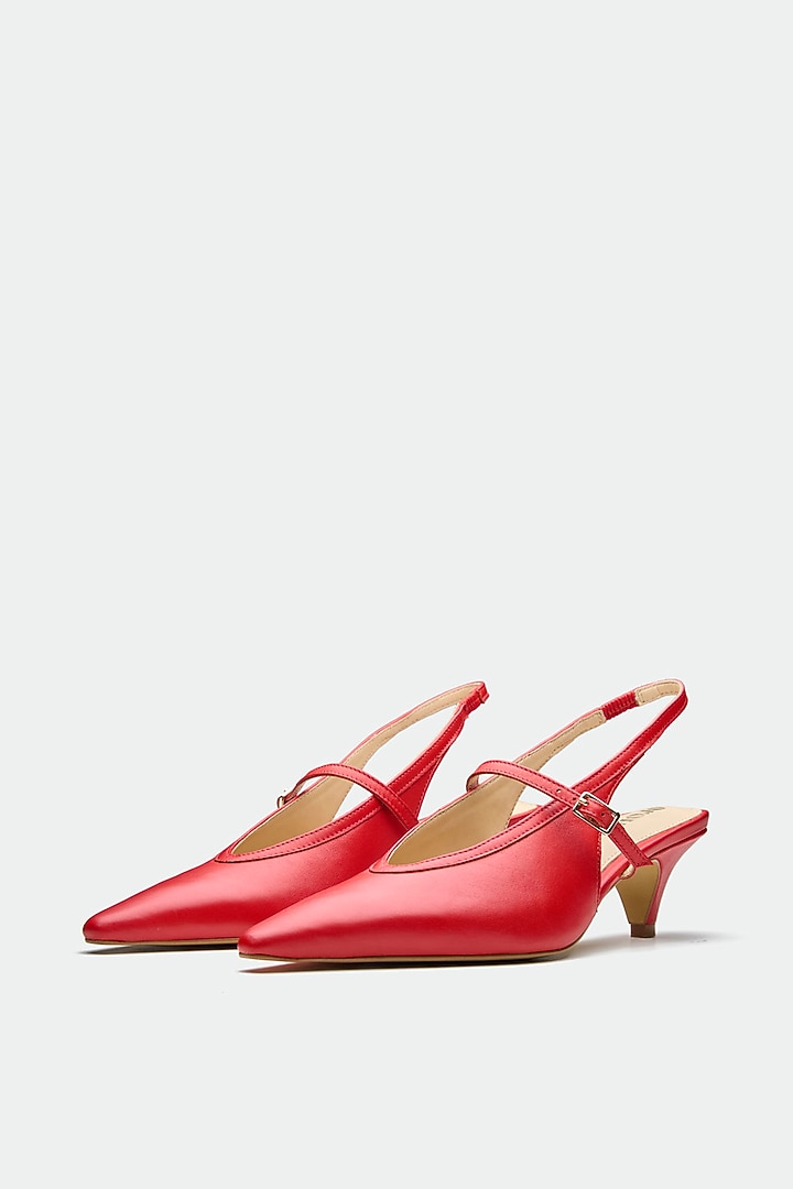Red Genuine Leather Slingback Heels by Oroh at Pernia's Pop Up Shop