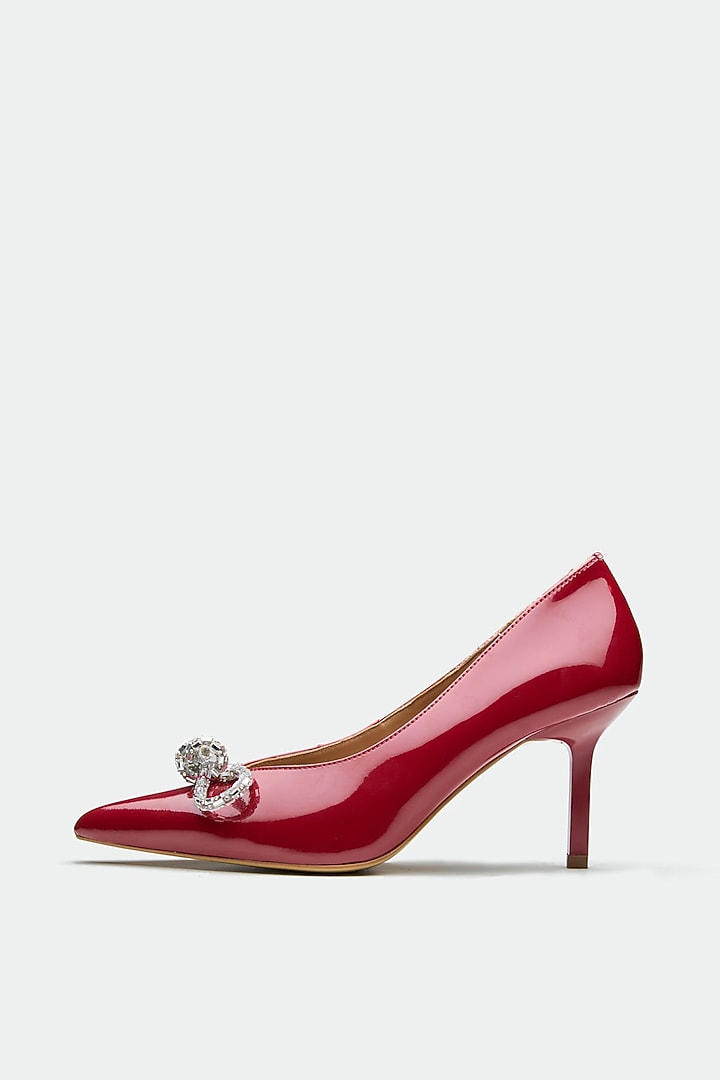 Red Patent Leather Crystal Bow Stiletto Heels by Oroh at Pernia's Pop Up Shop