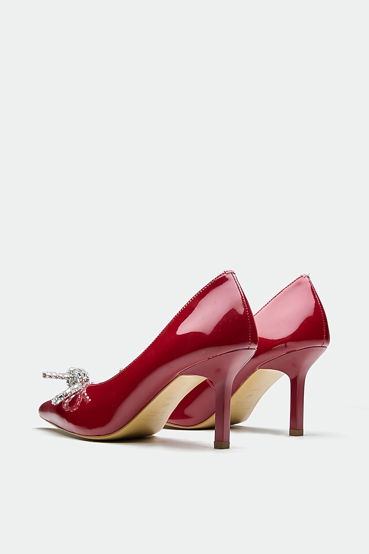 Red Patent Leather Crystal Bow Stiletto Heels by Oroh at Pernia's Pop Up Shop