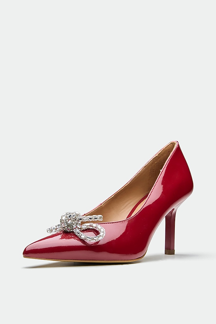 Red Patent Leather Crystal Bow Stiletto Heels by Oroh at Pernia's Pop Up Shop