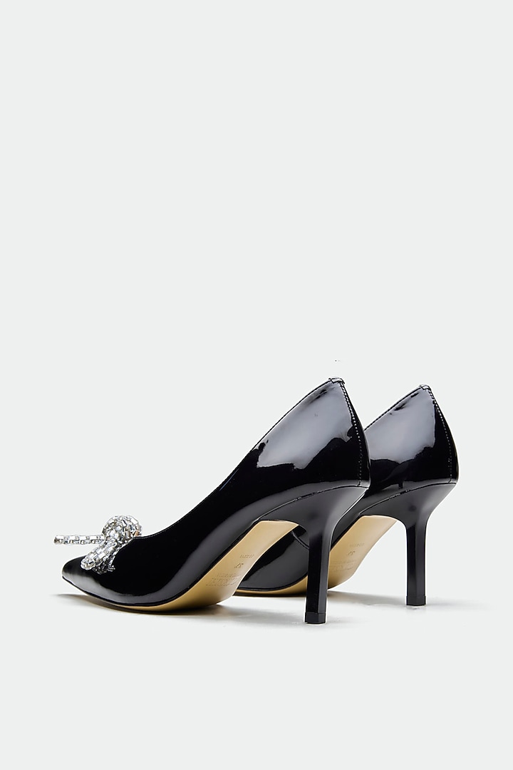 Black Patent Leather Crystal Bow Stiletto Heels by Oroh at Pernia's Pop Up Shop