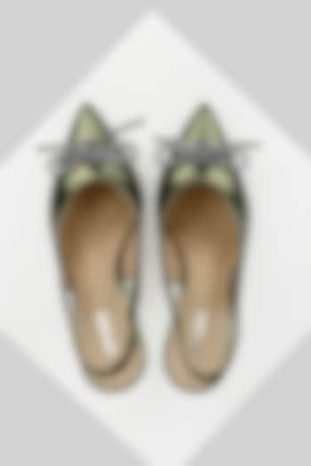 Green Foil Leather Slingback Heels by Oroh at Pernia's Pop Up Shop