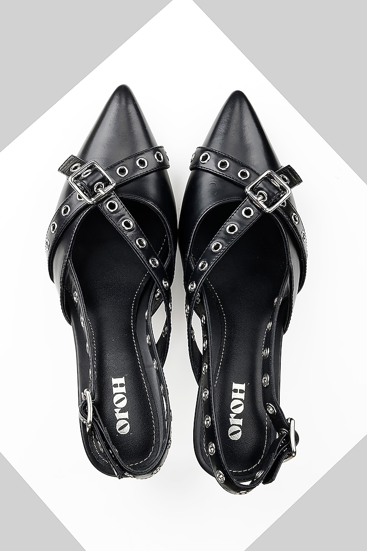 Black Genuine Leather Mid-Heel Sling Back Pumps by Oroh at Pernia's Pop Up Shop