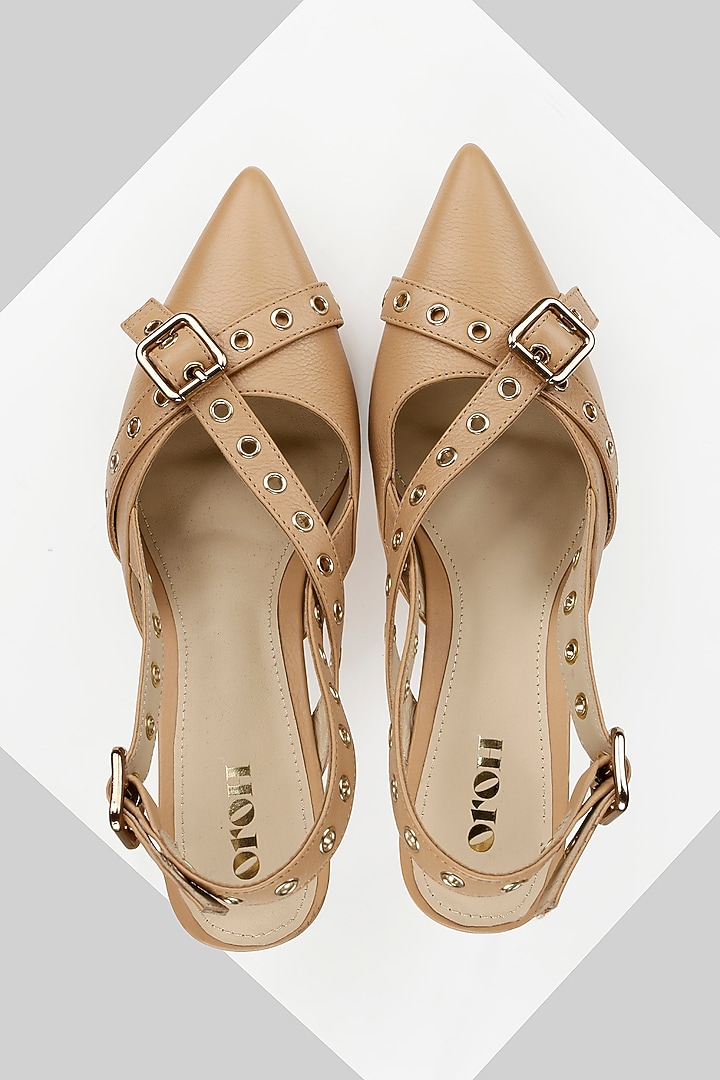 Nude Genuine Leather Mid-Heel Sling Back Pumps by Oroh at Pernia's Pop Up Shop