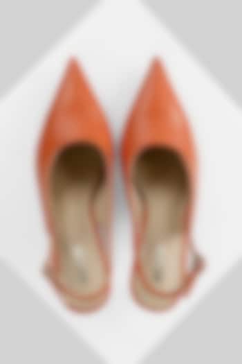 Orange Genuine Leather Slingback Pumps by Oroh at Pernia's Pop Up Shop