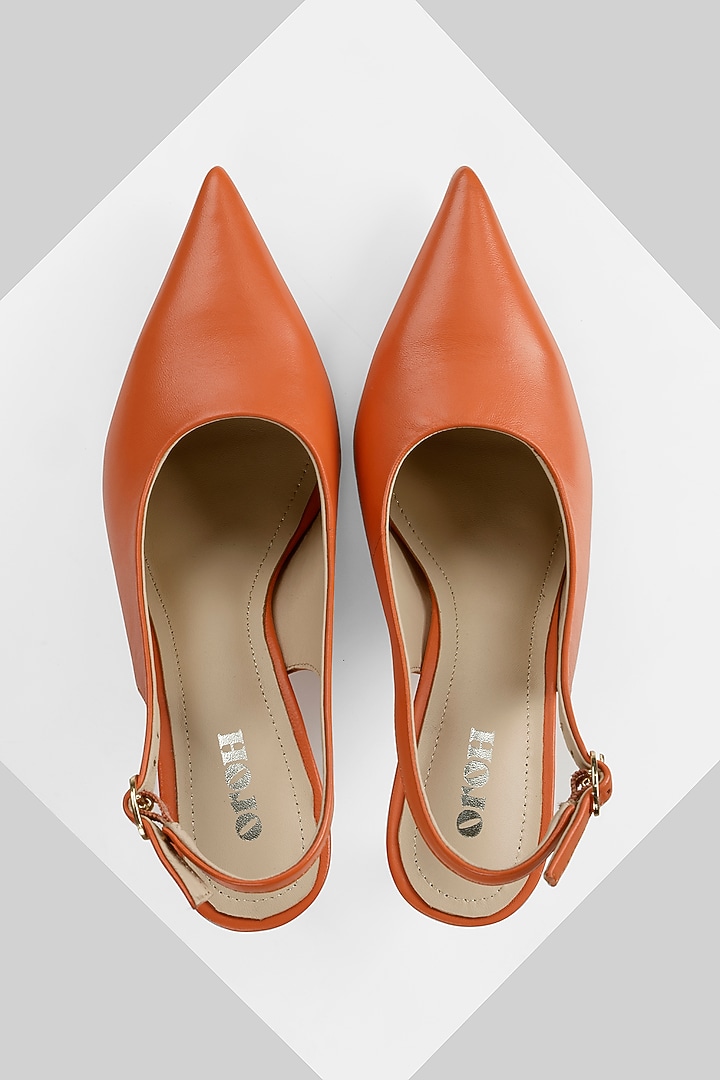 Orange Genuine Leather Slingback Pumps by Oroh at Pernia's Pop Up Shop