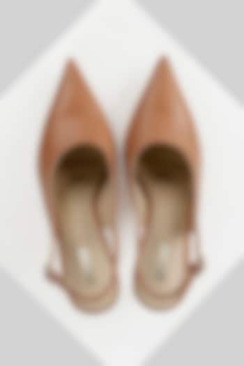 Tan Genuine Leather Slingback Pumps by Oroh at Pernia's Pop Up Shop