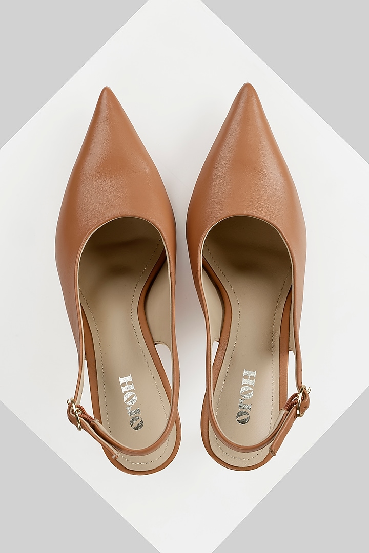 Tan Genuine Leather Slingback Pumps by Oroh at Pernia's Pop Up Shop