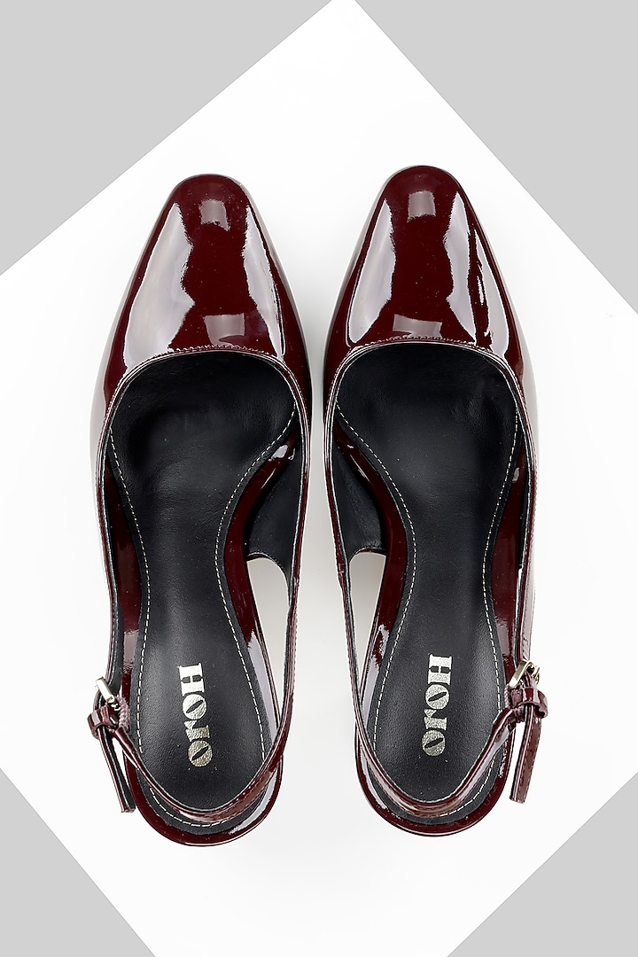 Maroon Patent Leather Slingback Pumps by Oroh