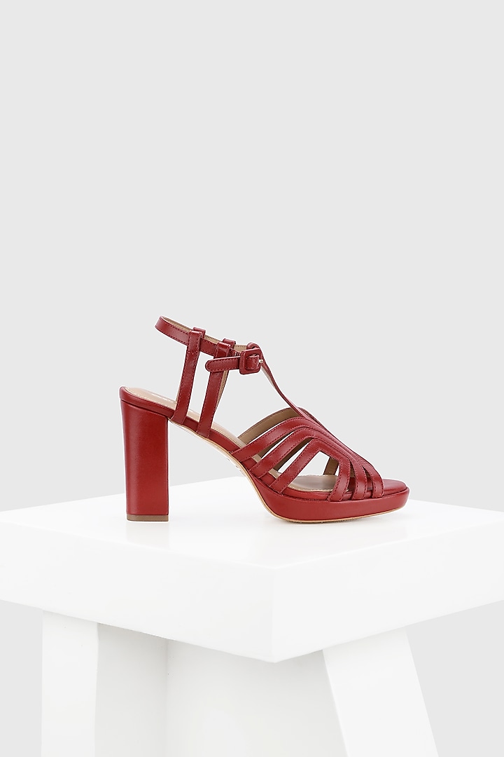 Maroon Metallic Leather Platform heels by Oroh at Pernia's Pop Up Shop