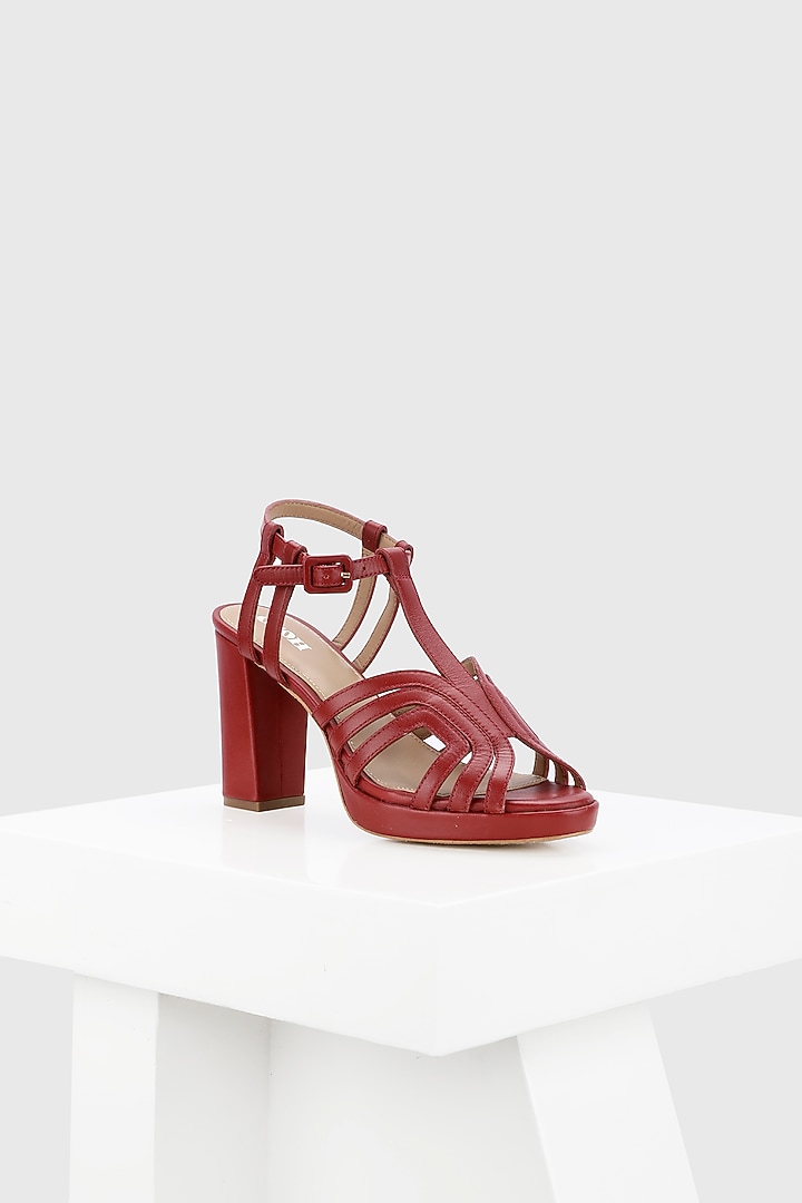 Maroon Metallic Leather Platform heels by Oroh at Pernia's Pop Up Shop