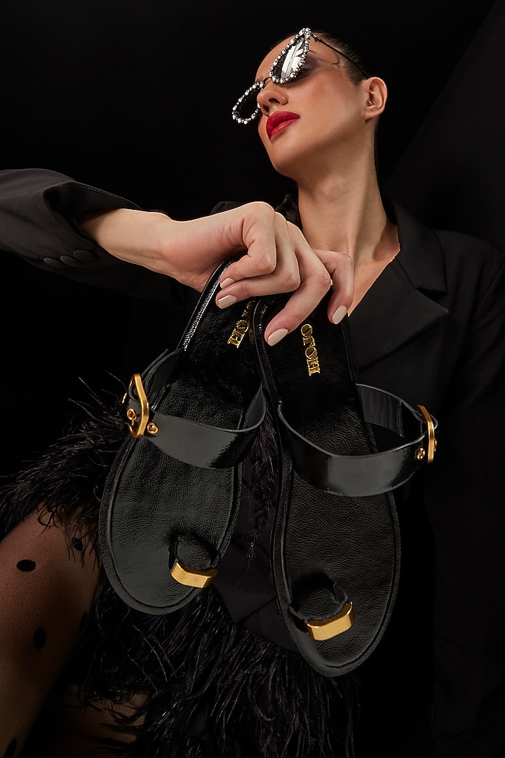 Black Genuine Leather Flats by Oroh at Pernia's Pop Up Shop