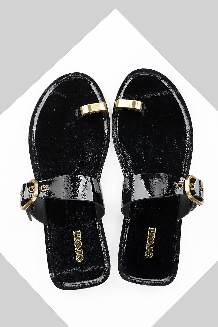 Black Genuine Leather Flats by Oroh at Pernia's Pop Up Shop