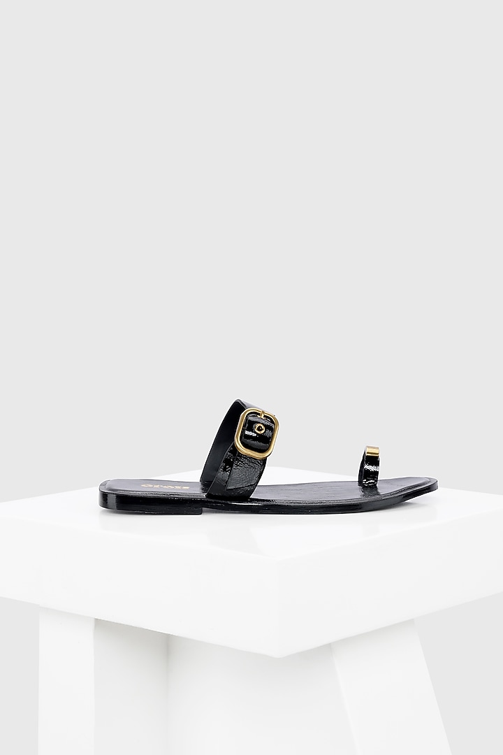 Black Genuine Leather Flats by Oroh at Pernia's Pop Up Shop