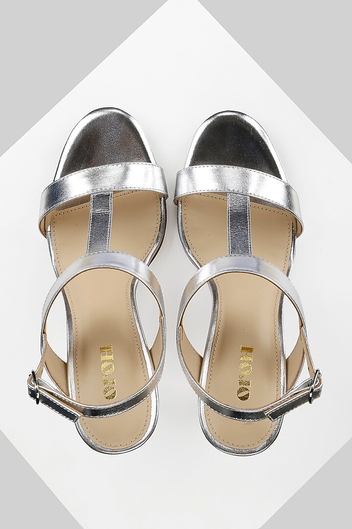 Silver Genuine Leather Heels by Oroh at Pernia's Pop Up Shop