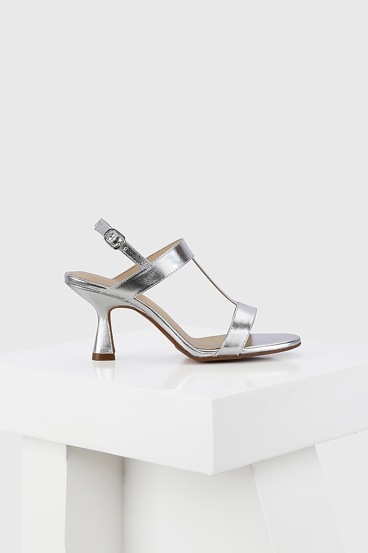 Silver Genuine Leather Heels by Oroh at Pernia's Pop Up Shop
