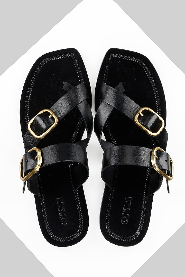 Black Genuine Leather Flats by Oroh at Pernia's Pop Up Shop