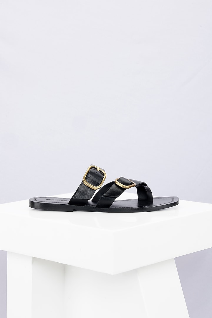 Black Genuine Leather Flats by Oroh at Pernia's Pop Up Shop