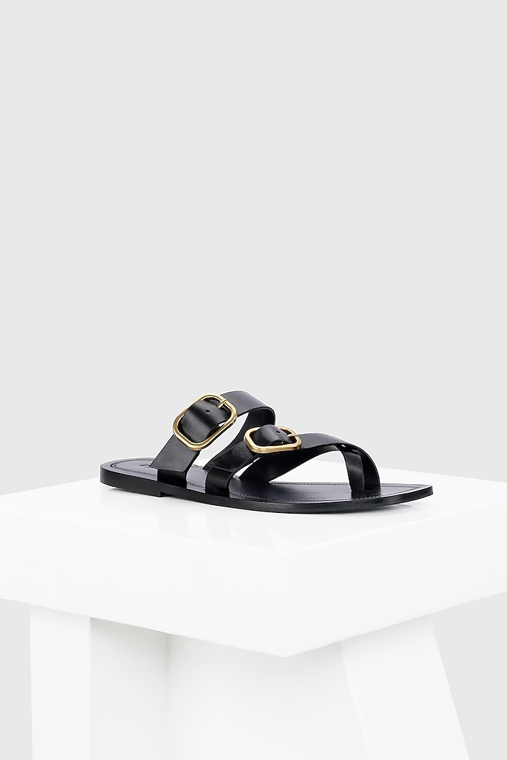 Black Genuine Leather Flats by Oroh at Pernia's Pop Up Shop