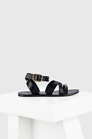 Black Genuine Leather Flats by Oroh