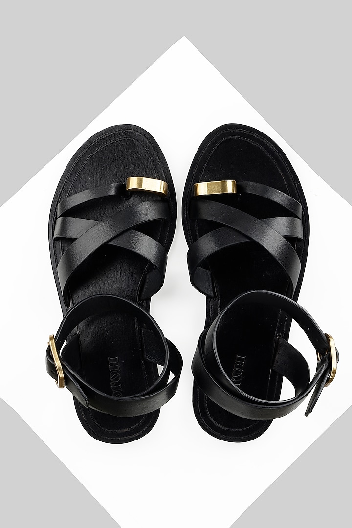 Black Genuine Leather Flats by Oroh at Pernia's Pop Up Shop
