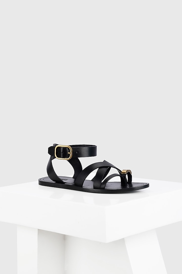 Black Genuine Leather Flats by Oroh at Pernia's Pop Up Shop