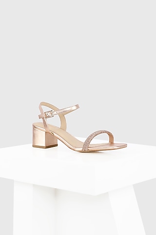 Rose Gold Genuine Leather Block Heels by Oroh