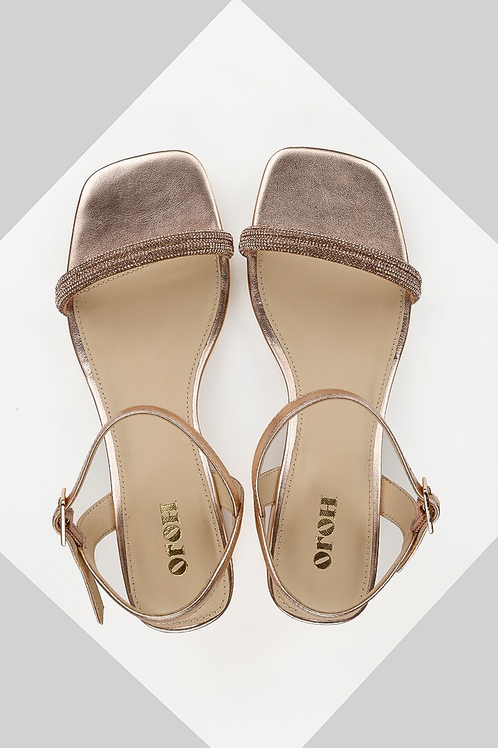 Rose Gold Genuine Leather Block Heels by Oroh at Pernia's Pop Up Shop