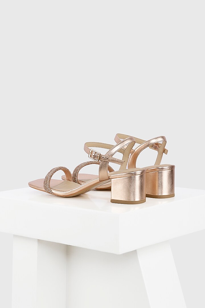 Rose Gold Genuine Leather Block Heels by Oroh at Pernia's Pop Up Shop