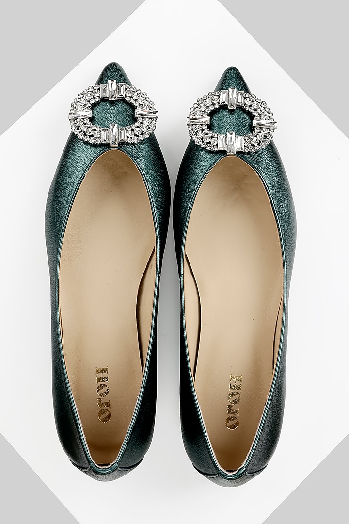 Green Genuine Metallic Leather Flat Ballerina by Oroh at Pernia's Pop Up Shop