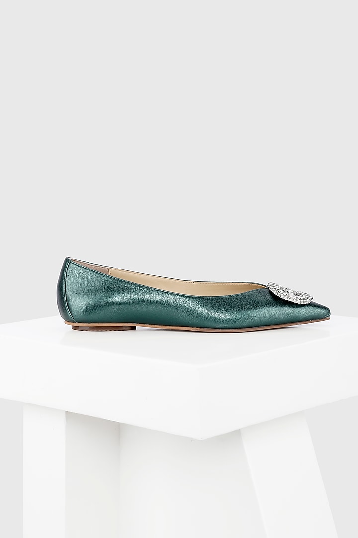 Green Genuine Metallic Leather Flat Ballerina by Oroh at Pernia's Pop Up Shop