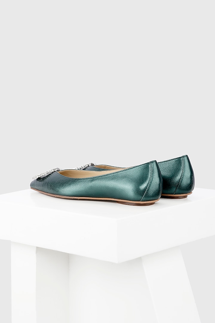 Green Genuine Metallic Leather Flat Ballerina by Oroh at Pernia's Pop Up Shop